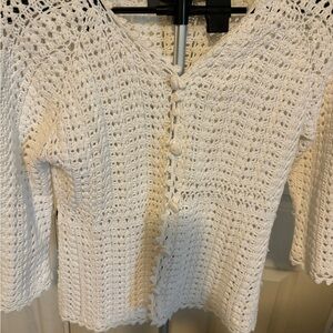 Liz Claiborne Cream Crochet Openwork Cardigan